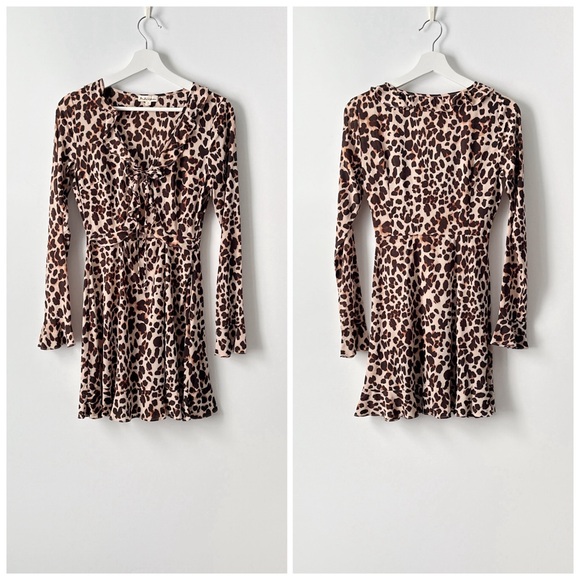 for love & lemons  leo keyhole stretch silk mini dress in cheetah, size small - Picture 2 of 15